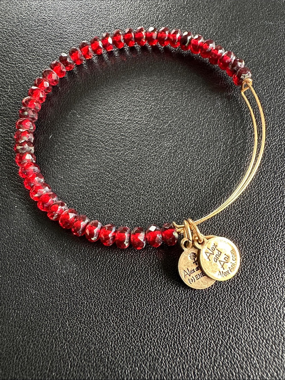 Alex and Ani Garnet Red Crystal Bracelet with Gold Charms
